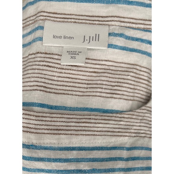 J Jill Love Linen womens dress sleeveless white brown blue striped shift size XS - Picture 3 of 12